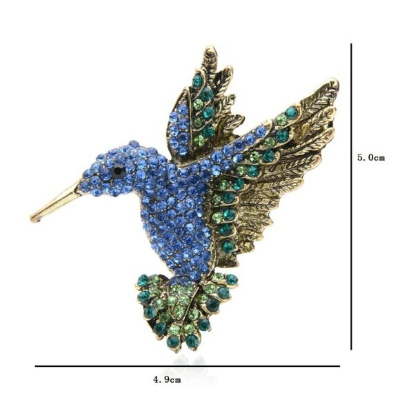 Blue Rhinestone Hummingbird Brooch - Picture 5 of 6